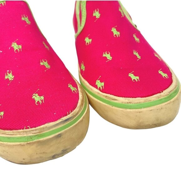 POLO RALPH LAUREN Canvas Sneakers Size 9 Pink Green Logo Loafers Slip ons Womens - Picture 10 of 12